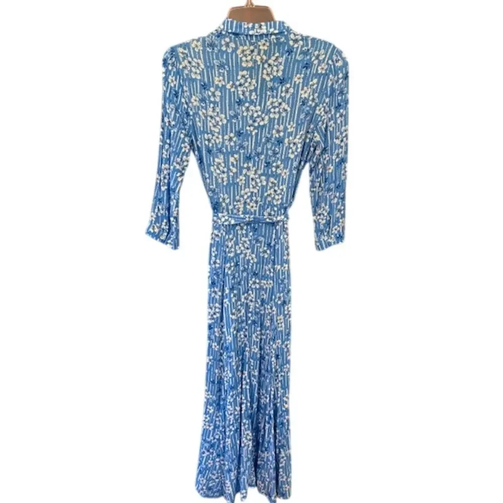Zara “Marilyn” Belted Maxi Blue and White Floral Dress‎ Size Small - Picture 7 of 8